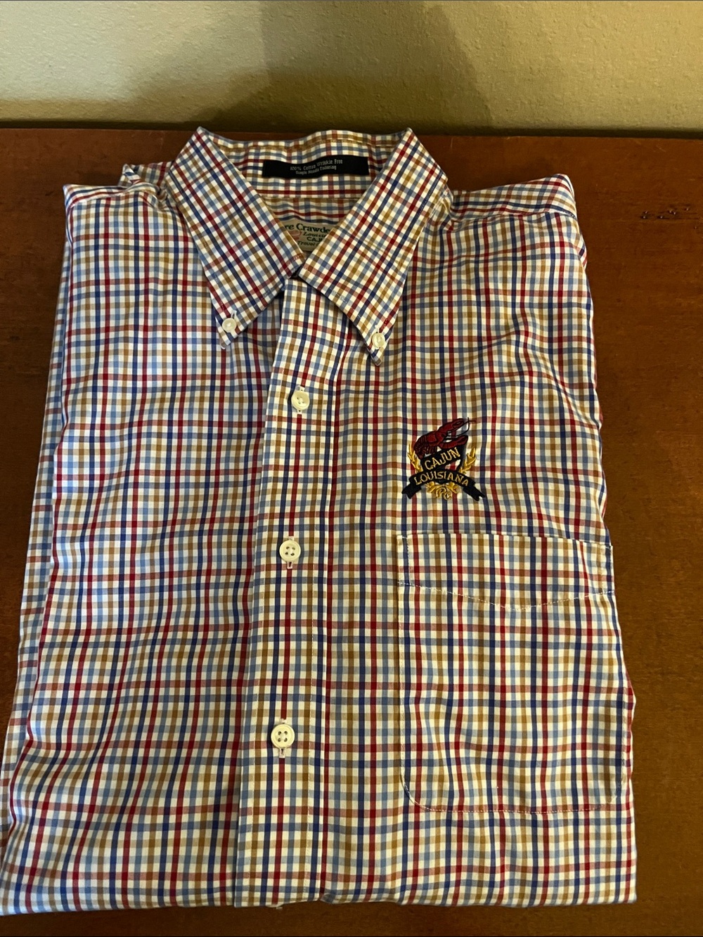 Pierre Crawdeaux Cotton Blue, Red, Off White Check Men’s Button-Down LS Shirt